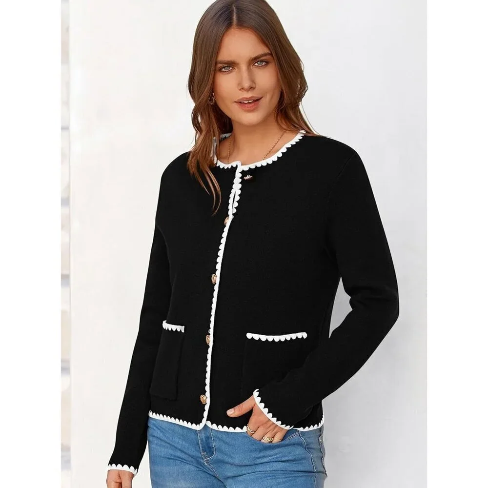 Open Front Cropped Cardigan Sweater Womens Fall Casual Long Sleeve Button